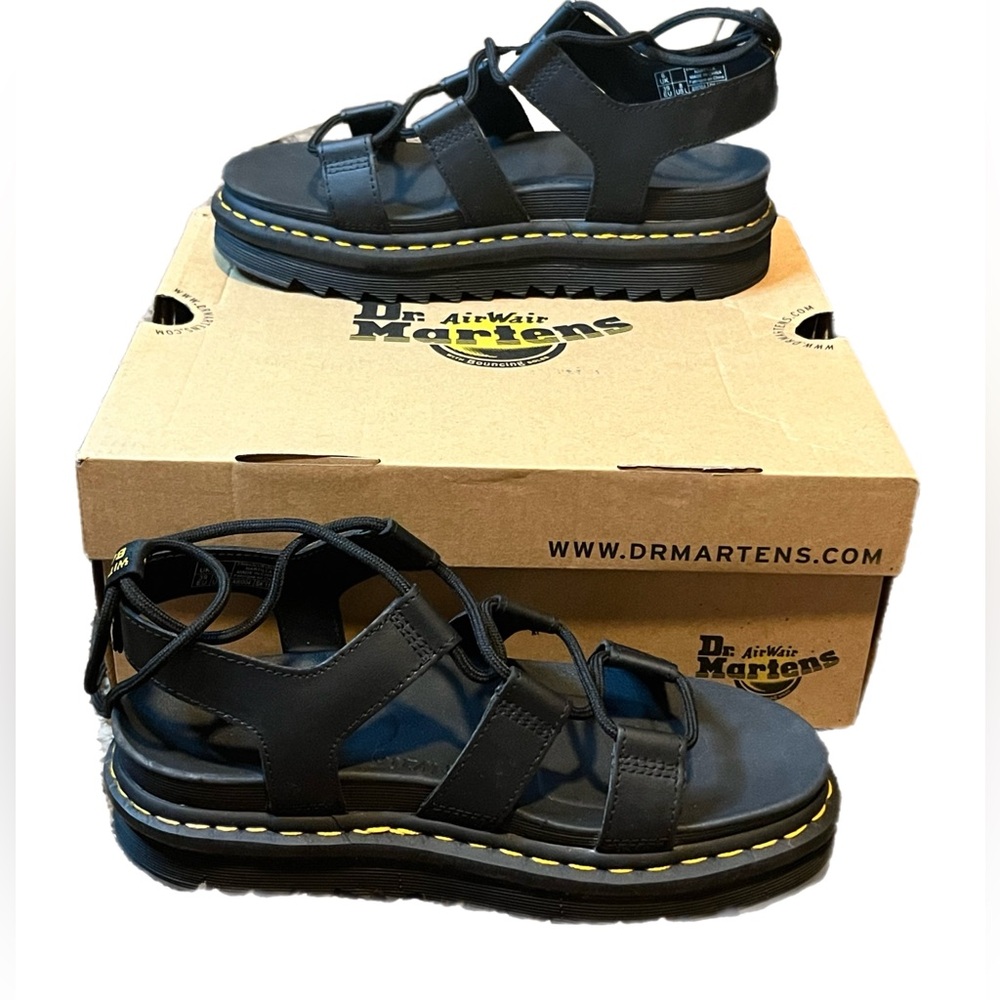 EUC Dr Martens Black Leather Gladiator Sandals Size 8